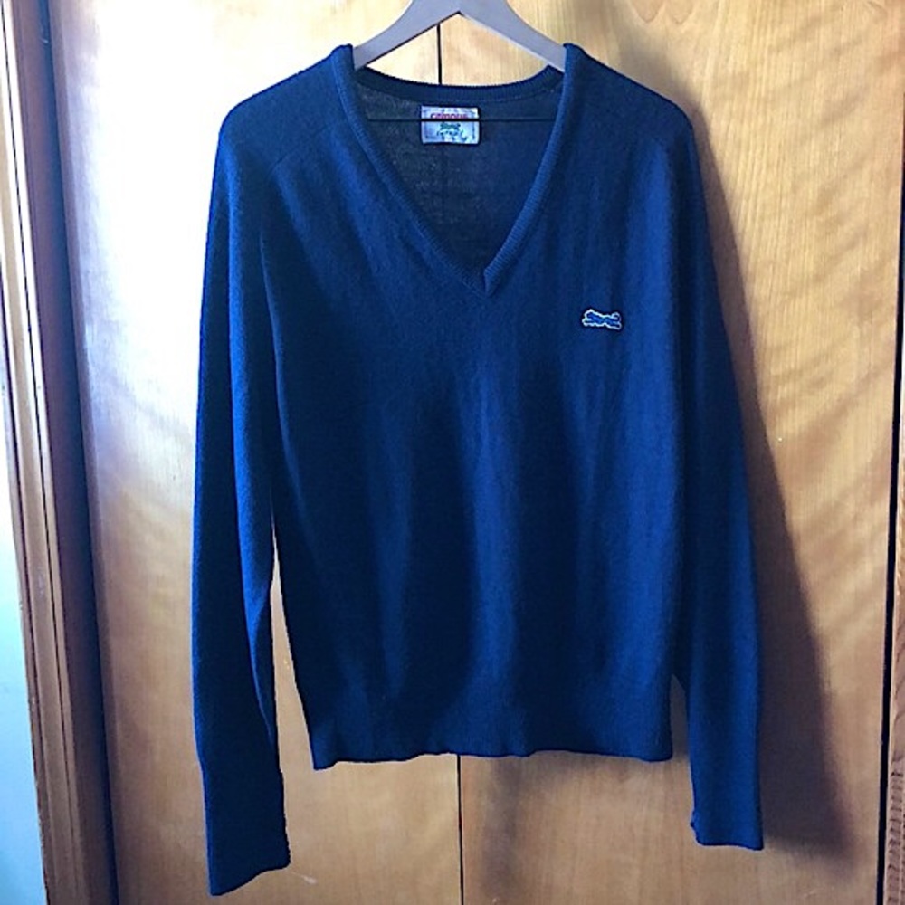 Vintage Campus LeTigre Sweater Tiger Logo Navy Wool Size L